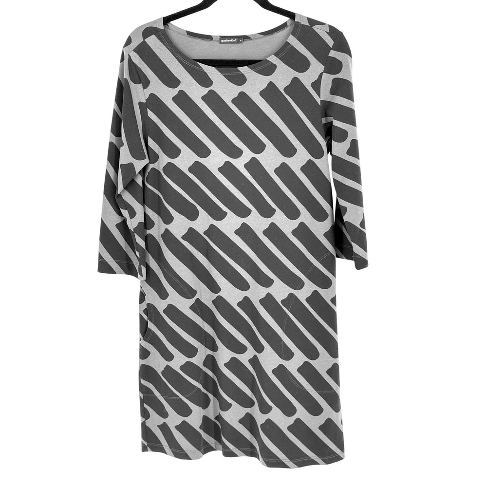 Marimekko Pausa Geometric Print 3/4 Sleeve Tunic Dress Size S Office Modernist